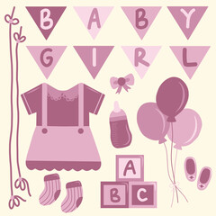 baby girl illustration set in pink