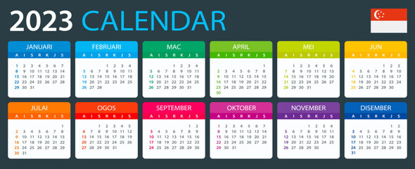 Vector template of color 2023 calendar - Singaporean version