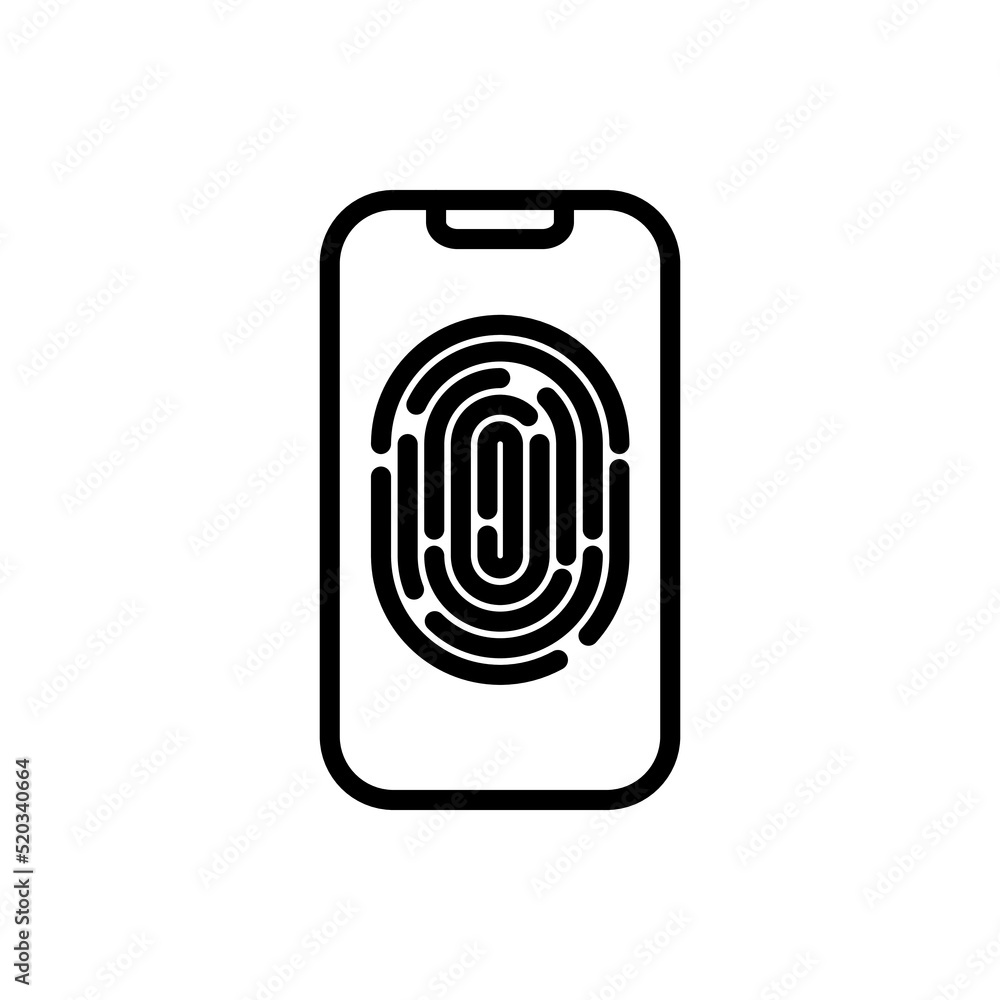 Poster mobile phone with fingerprint simple icon vector. flat design