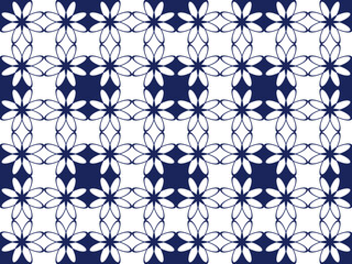 Seamless vector pattern. Line floral pattern seamless background flowers motif. Textile swatch. Modern lux Fabric design. Vector illustration. Abstract geometric texture. Dark Blue White 10 eps. Tile