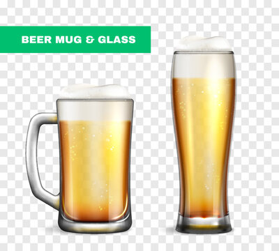 Realistic Beer Mug Glass Icon Set