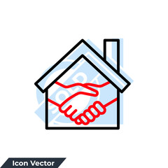 handshake with home icon logo vector illustration. Contract signing symbol template for graphic and web design collection