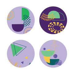 Collection of circle highlights for social networks. Abstract natural backgrounds.