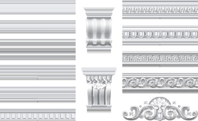 Seiling Crowns And Cornice Moulding Realistic Set - obrazy, fototapety, plakaty