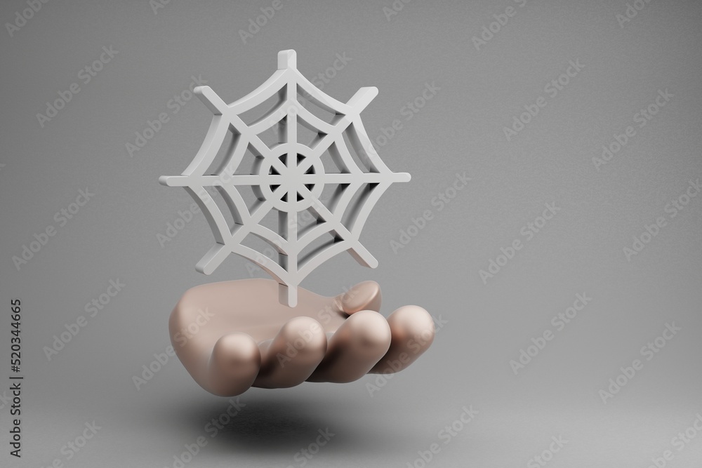 Leinwandbilder Beautiful abstract illustrations Golden Hand Holding Web symbol icon on a gray background. 3d rendering illustration. Background pattern for design. Halloween day.