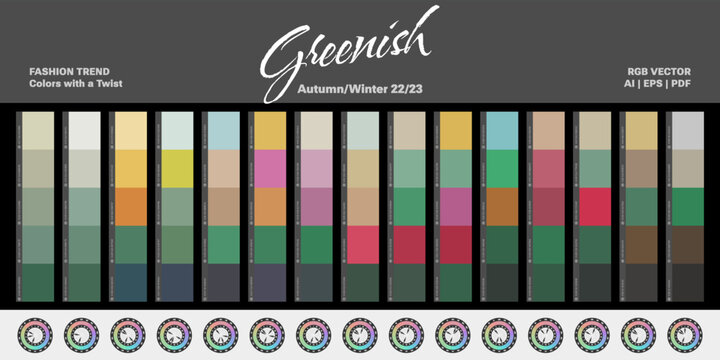 Fashion trend color palettes - Autumn/Winter 22/23 (Fall) - Green - Vector