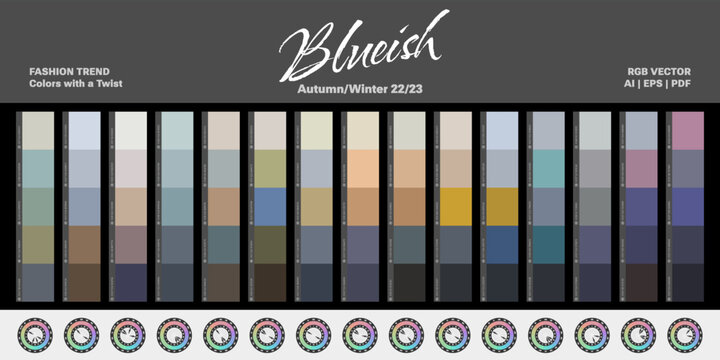 Fashion trend color palettes - Autumn/Winter 22/23 (Fall) - Blueish - Vector 