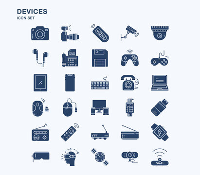 Devices and gadgets solid icon set
