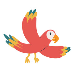 Cute macaw parrot character, red and blue jungle bird with red wings, funny flying tropical animal, vector clipart isolated on white background