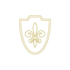 Shield with heraldic symbol of fleur de lis icon isolated on white background
