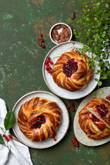 buns with almond cream frangipane and red currant jam