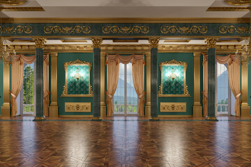 The ballroom and restaurant in classic style. 3D render. - obrazy, fototapety, plakaty