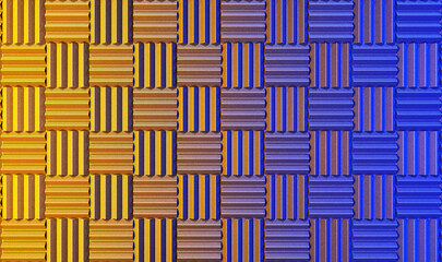 Acoustic foam background illuminated with yellow and blue lights. 3d illustration