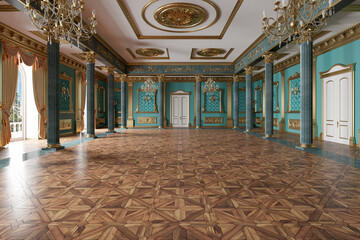 The ballroom and restaurant in classic style. 3D render - obrazy, fototapety, plakaty