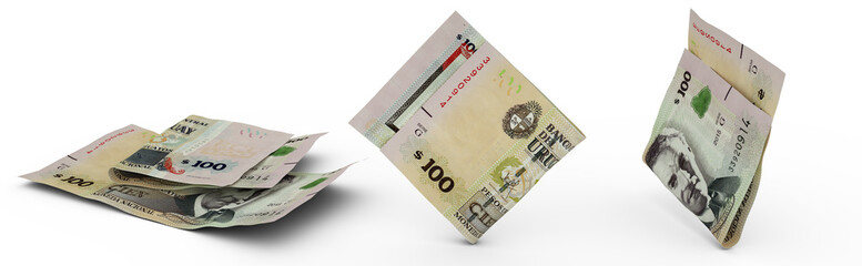 Set of 100 Peso Uruguayo note isolated on white background. 3d rendering