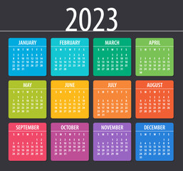 2023 Calendar - illustration. Vector Template. Mock up Week starts Sunday