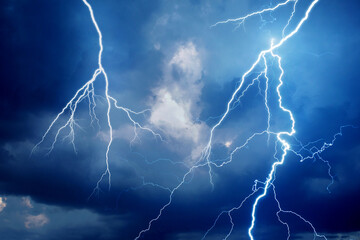 Fork lightning striking down during summer storm