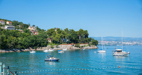 adriatic coast near Opatija, blue ocean with sailboats