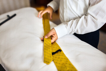 Groom in the morning during wedding preparations