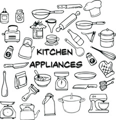 Kitchen appliances sketch graphic image