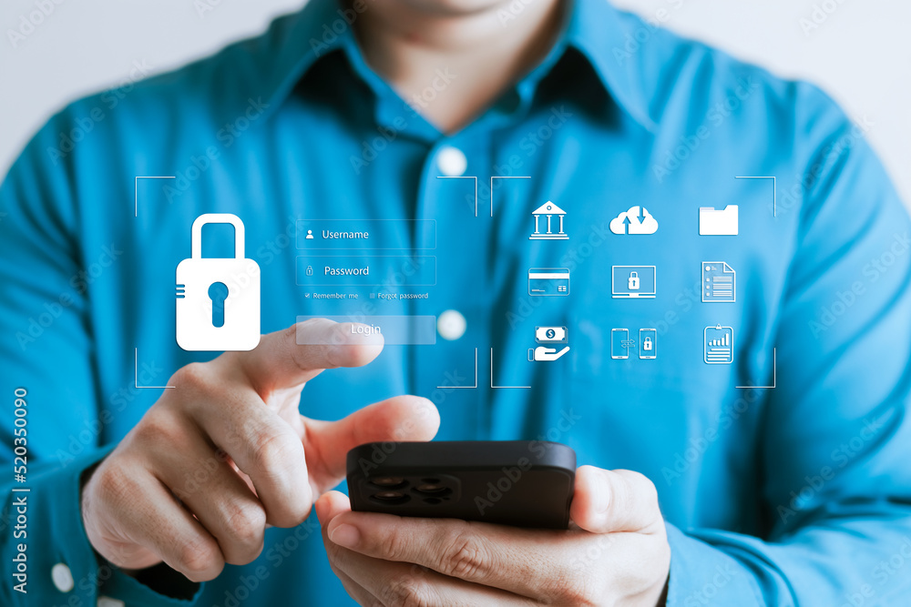 Wall mural cybersecurity concept, user privacy security and encryption, secure internet access future technolog