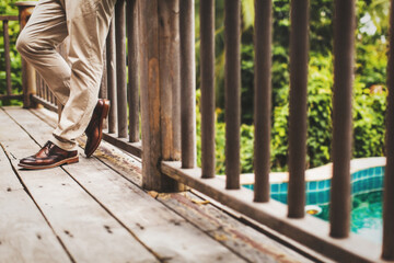 Groom in the morning during wedding preparations