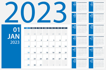 2023 Calendar Planner - Vector. Template Mock up