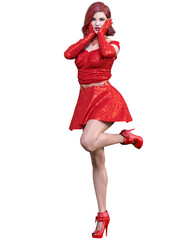 Beautiful woman in short evening mini dress.