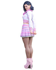 Beautiful female in short mini skirt and stockings.