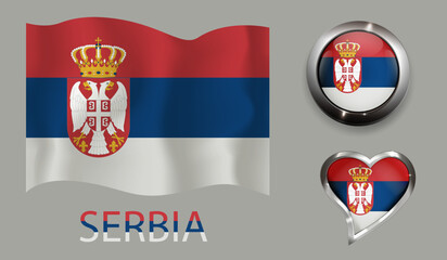 Obraz premium set nation Serbia flag glossy button heart