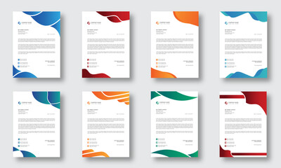 a bundle of 8 minimalist corporate and modern business letterhead template, professional & creative letterhead template design with geometric shape, abstract design and vector template design 