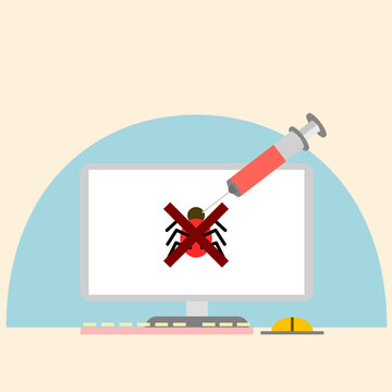 syringe injecting virus Prevent laptop computer virus and Malware attacks