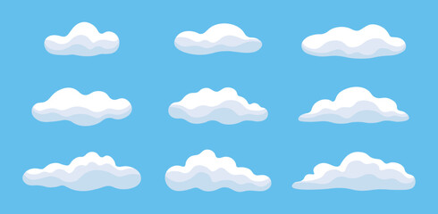 Set of clouds isolated on blue background. Vector illustration. Cute cartoon clouds