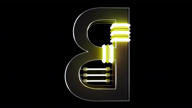 3d B letter in modern style with neon and gold colours. Sing for vj, motion graphics, party in club and brand. Capital letter 