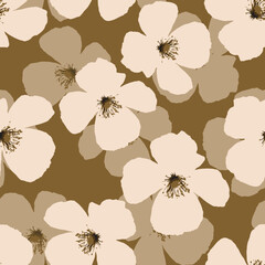 seamless plants pattern background with natural flowers and petals , greeting card or fabric
