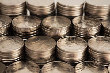 coin stack growth up isolated on white background. money saving, financial grow, business, economy budget and investment concept.