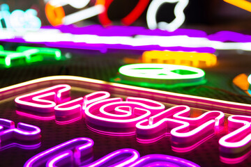 Abstract photo of lots led neon signs 