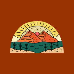 Nature sunshine the mountains design for badge, sticker, patch, t shirt design, etc
