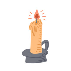 Burning candle in doodle style. Cozy autumn. Flat vector illustration