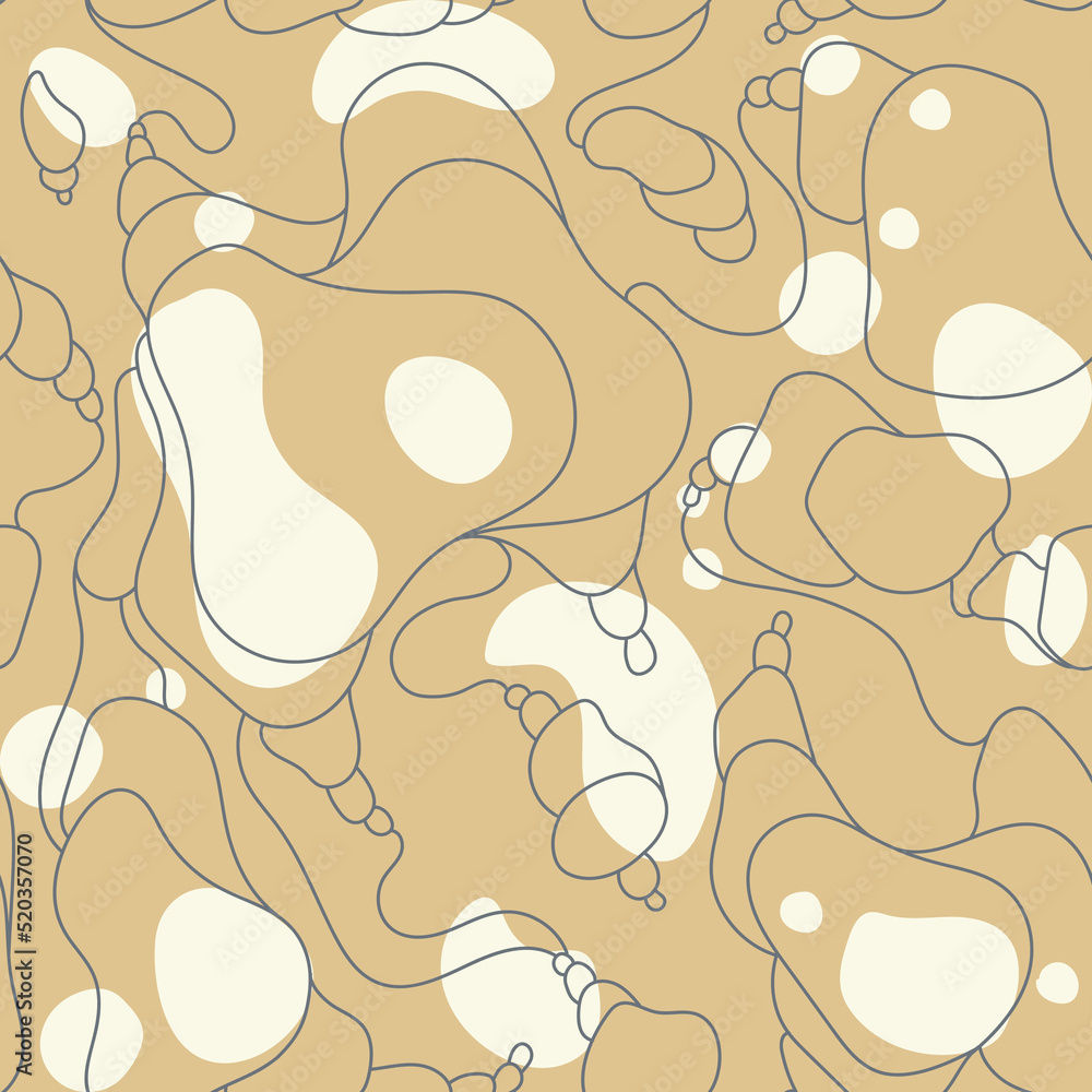 Poster abstract hand drawn seamless pattern on a beige background with white spots and scribbles vector gra