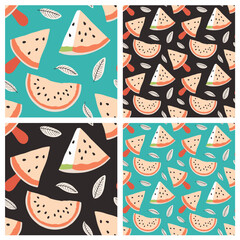 Vector seamless pattern with watermelon and ice cream.