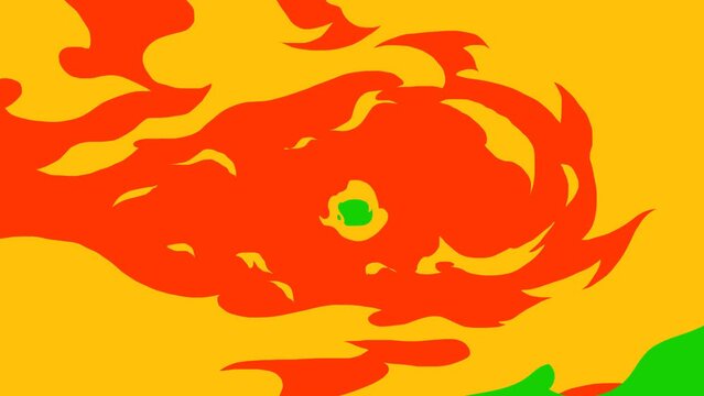 Cartoon fire transitions on a green screen. Fire transitions with alpha channel. Key color, color key, alpha channel. 4K video