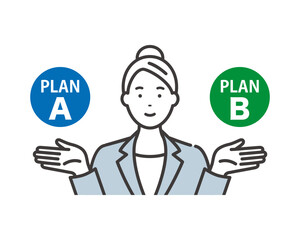 AとBを提案するビジネスウーマン　比較して説明