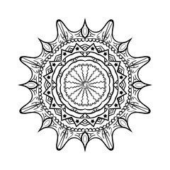 Round black mandala on whte isolated bakground. Mandala with floral elements. Yoga and meditation template. Mandala for coloring