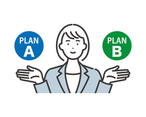 AとBを提案する若いビジネスウーマン　比較して説明