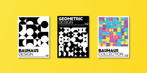 Abstract bauhaus geometric pattern background, vector circle, triangle and square lines art. Perfect for painting, poster, billboard, flyer or cover art