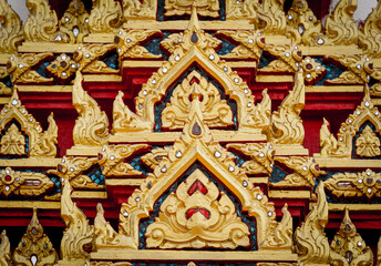 Details and fragments of old traditional buddhist temple in Thailand