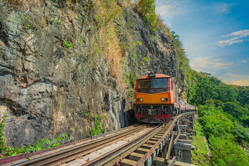Death Railway, Thailand,Death Railway with train Famous place in Kanchanaburi Thailand