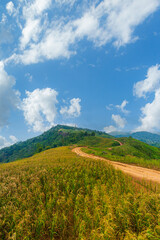 Rural roads and mountains in Asia,panoramic view of the mountains and the beautiful sky,Panoramic view of colorful sunrise in mountains.