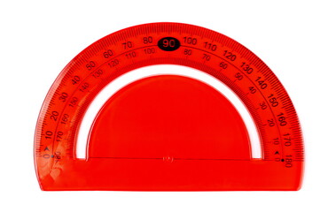 Semicircle red transparent ruler isolated on white, with clipping path